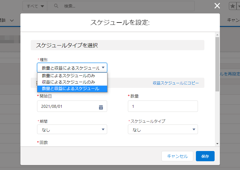 Salesforce 商談スケジュール スケジュールタイプを選択する