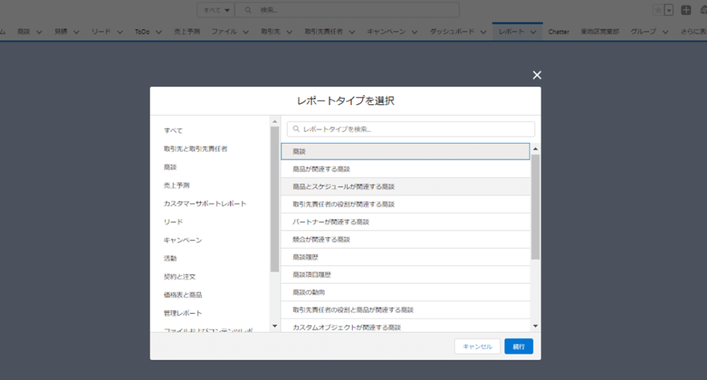 Salesforce 月別レポート レポートタイプを選択