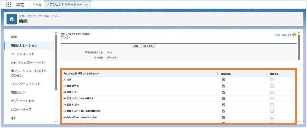 項目レベルセキュリティ